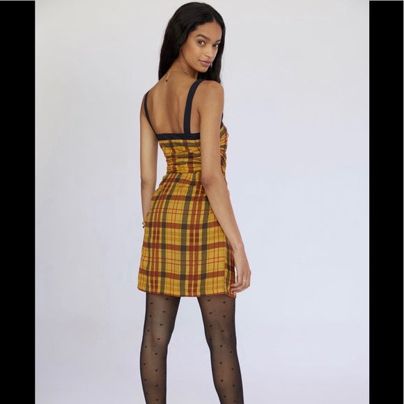 Let Me Be Plaid Mini Dress in Yellow and Red Plaid by Anthropologie size M NWT - Picture 2 of 14